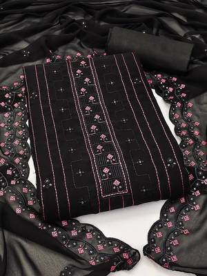 Graceful unstitched suit with pink thread & mirror work embroidery 1