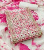 unstitched dress material with mirror work & tie-dye dupatta