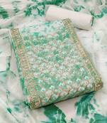 unstitched dress material with mirror work & tie-dye dupatta