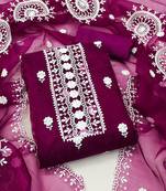 unstitched dress material with white floral embroidery & organza dupatta