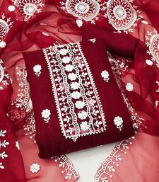 unstitched dress material with white floral embroidery & organza dupatta