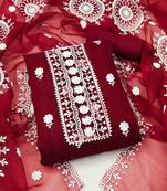 unstitched dress material with white floral embroidery & organza dupatta