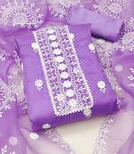 unstitched dress material with white floral embroidery & organza dupatta