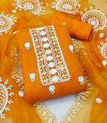 unstitched dress material with white floral embroidery & organza dupatta