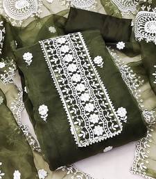 unstitched dress material with white floral embroidery & organza dupatta