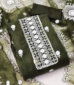 unstitched dress material with white floral embroidery & organza dupatta