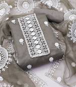 unstitched dress material with white floral embroidery & organza dupatta