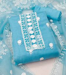 unstitched dress material with white floral embroidery & organza dupatta