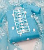 unstitched dress material with white floral embroidery & organza dupatta