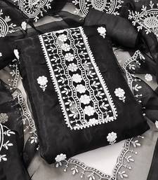 unstitched dress material with white floral embroidery & organza dupatta