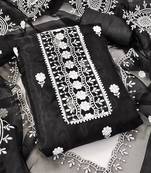 unstitched dress material with white floral embroidery & organza dupatta