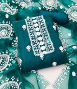 unstitched dress material with white floral embroidery & organza dupatta