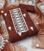 unstitched dress material with white floral embroidery & organza dupatta