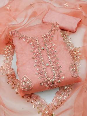 Embroidered unstitched dress material with sequin work and matching dupatta 1