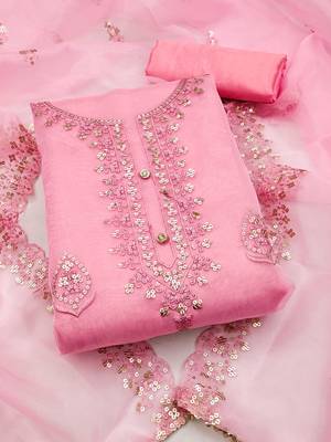 Embroidered unstitched dress material with sequin work and matching dupatta 1