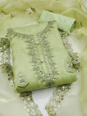 Embroidered unstitched dress material with sequin work and matching dupatta 1