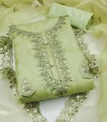 Embroidered unstitched dress material with sequin work and matching dupatta