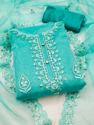 Embroidered unstitched dress material with sequin work and matching dupatta 1