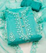 Embroidered unstitched dress material with sequin work and matching dupatta