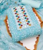 floral embroidered unstitched dress material with multicolor dupatta