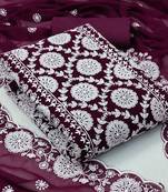 Floral embroidered unstitched dress material with net dupatta