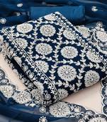 Floral embroidered unstitched dress material with net dupatta