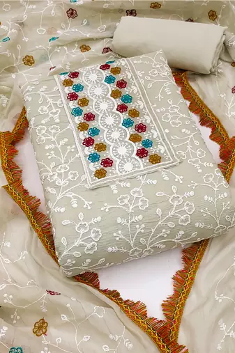 floral embroidered unstitched dress material with multicolor dupatta