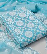 Floral embroidered unstitched dress material with net dupatta