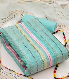 cream organza striped dress material with multicolor thread work dupatta