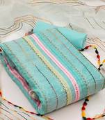 cream organza striped dress material with multicolor thread work dupatta