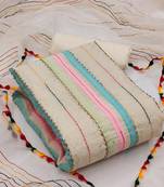 cream organza striped dress material with multicolor thread work dupatta