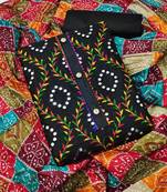 Traditional mirror work embroidered cotton dress material with multicolor bandhani dupatta