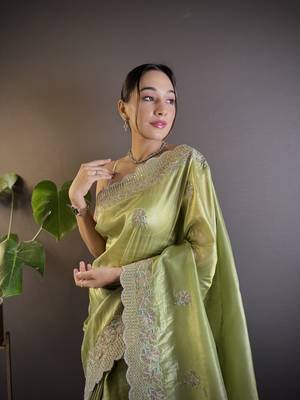 Green Thread Embroidery with Cut Border saree 5