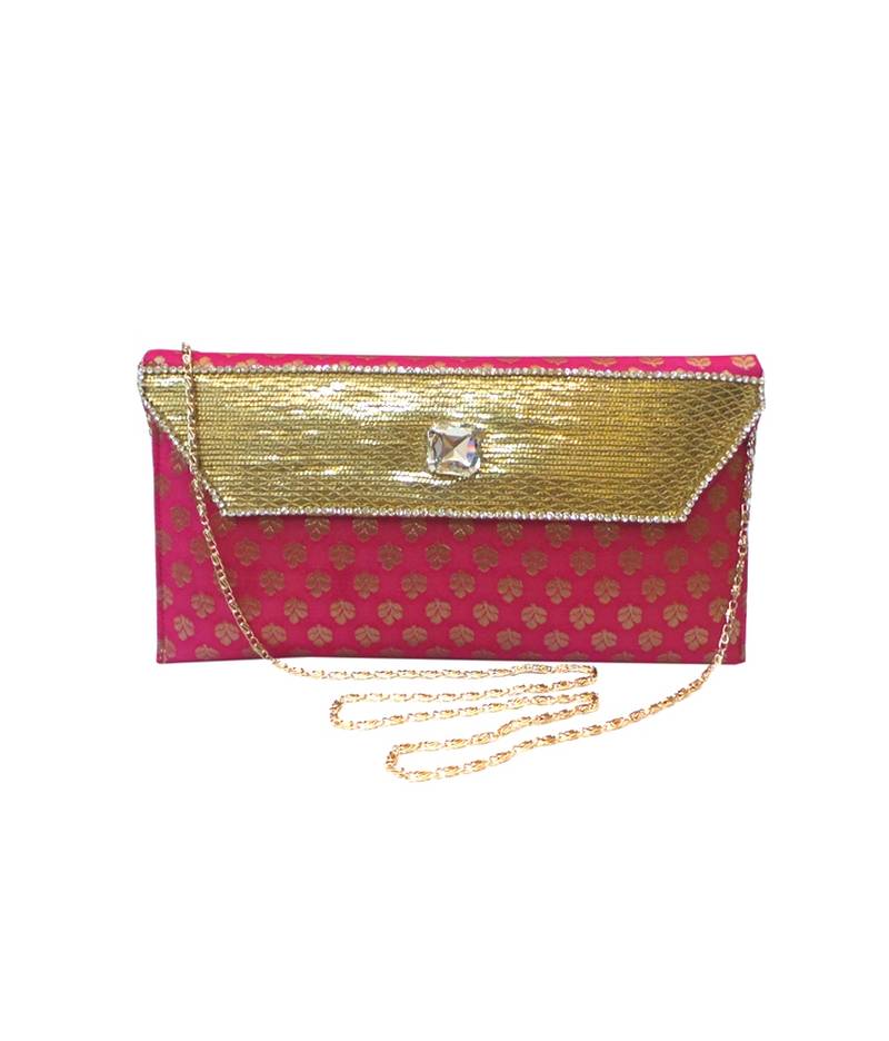 Bocade Clutch with Dazzling Gold Flap (Pink)