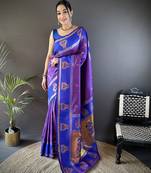 purple silk blend meenakari zari weaving paithani saree