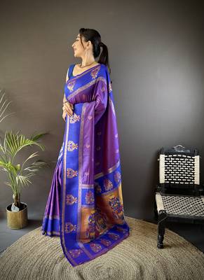 purple silk blend meenakari zari weaving paithani saree 2