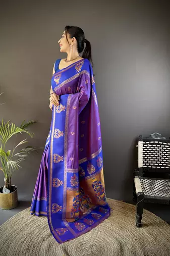 purple silk blend meenakari zari weaving paithani saree