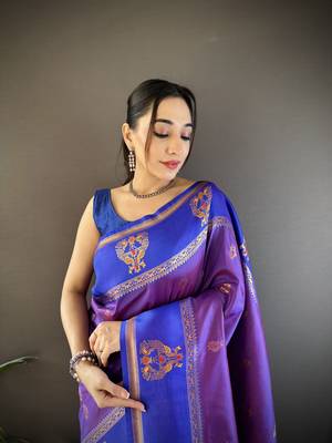 purple silk blend meenakari zari weaving paithani saree 3