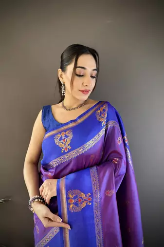 purple silk blend meenakari zari weaving paithani saree