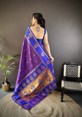 purple silk blend meenakari zari weaving paithani saree 4