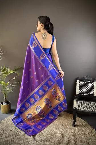 purple silk blend meenakari zari weaving paithani saree