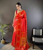 red silk blend meenakari zari weaving paithani saree