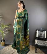 dark green silk blend meenakari zari weaving paithani saree