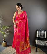 pink silk blend meenakari zari weaving paithani saree