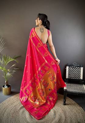pink silk blend meenakari zari weaving paithani saree 4