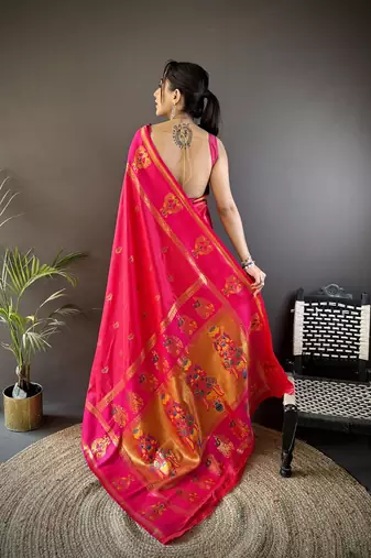 pink silk blend meenakari zari weaving paithani saree