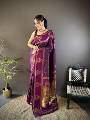 wine silk blend meenakari zari weaving paithani saree 1