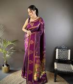 wine silk blend meenakari zari weaving paithani saree