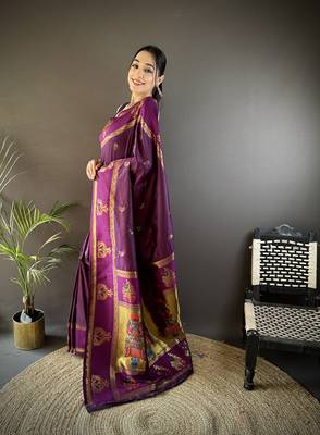wine silk blend meenakari zari weaving paithani saree 2