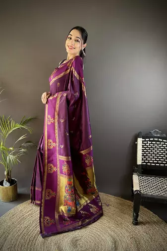 wine silk blend meenakari zari weaving paithani saree